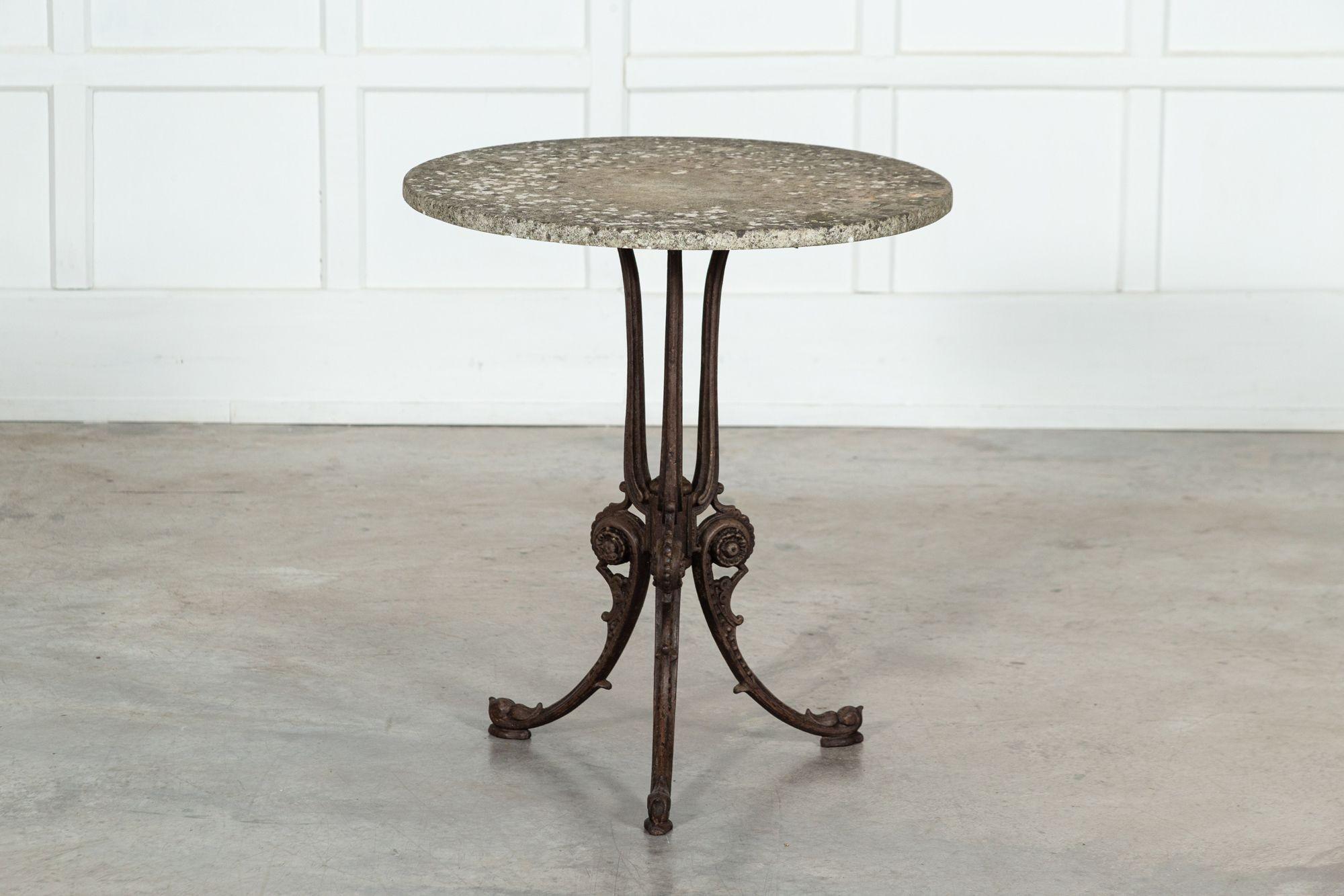 19thC English Painted Cast Iron Marble Garden Table For Sale 7