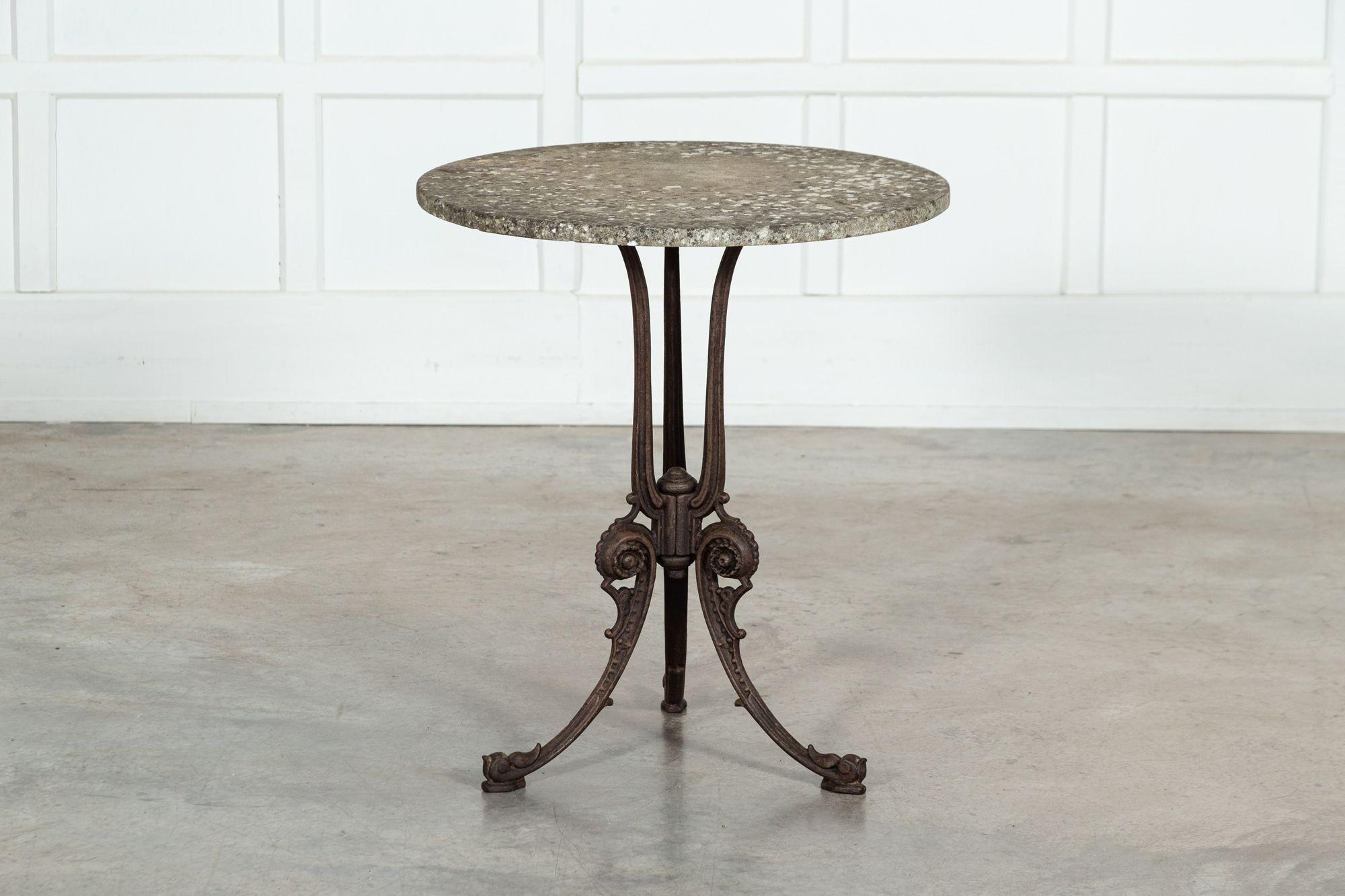 19thC English Painted Cast Iron Marble Garden Table For Sale 9