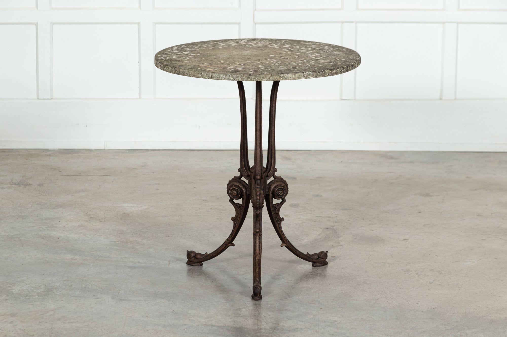 19thC English Painted Cast Iron Marble Garden Table For Sale 1