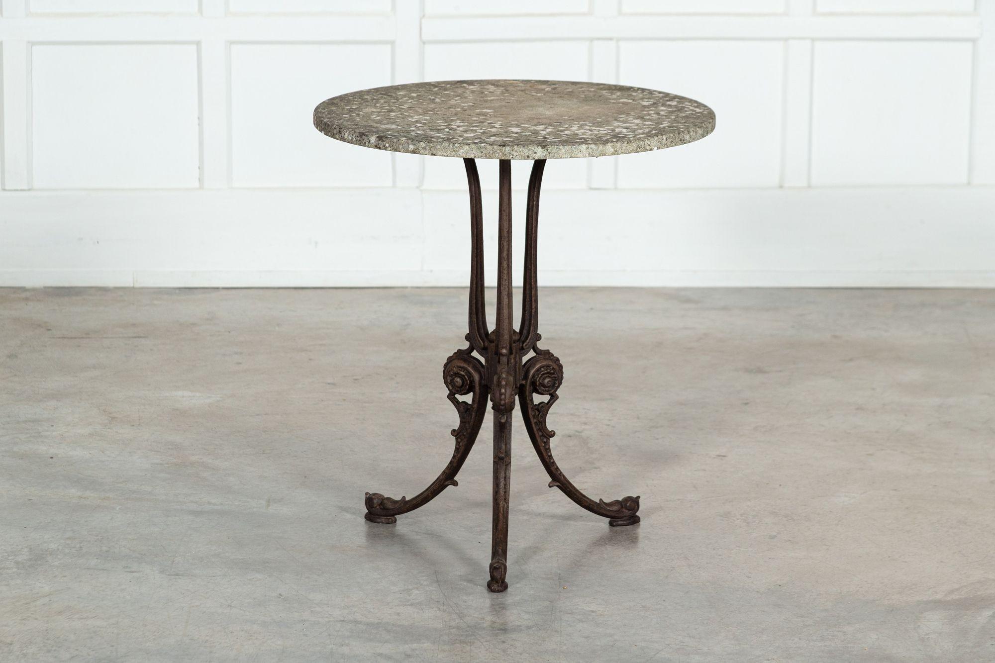 19thC English Painted Cast Iron Marble Garden Table For Sale 3