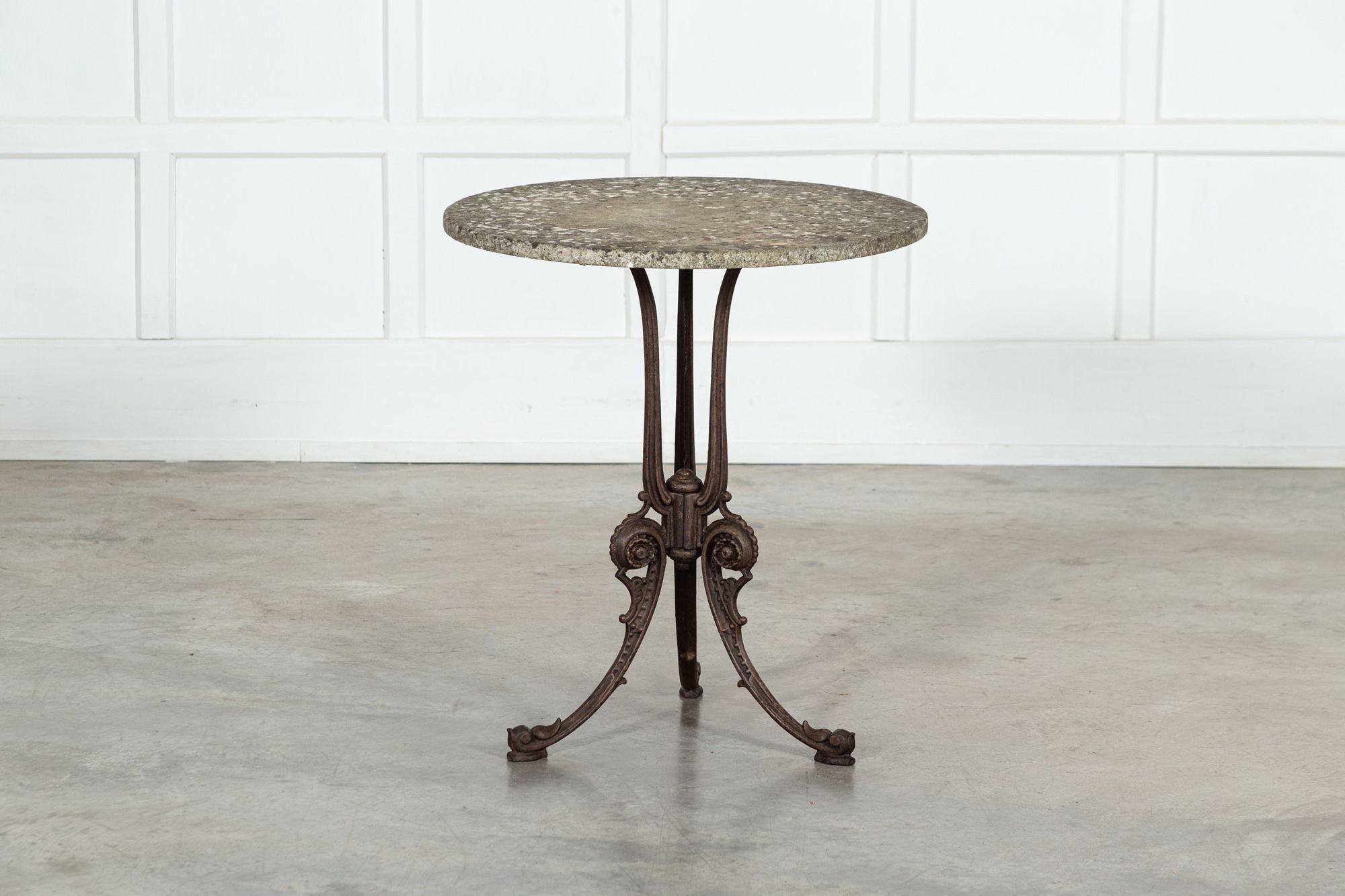 19thC English Painted Cast Iron Marble Garden Table For Sale 5