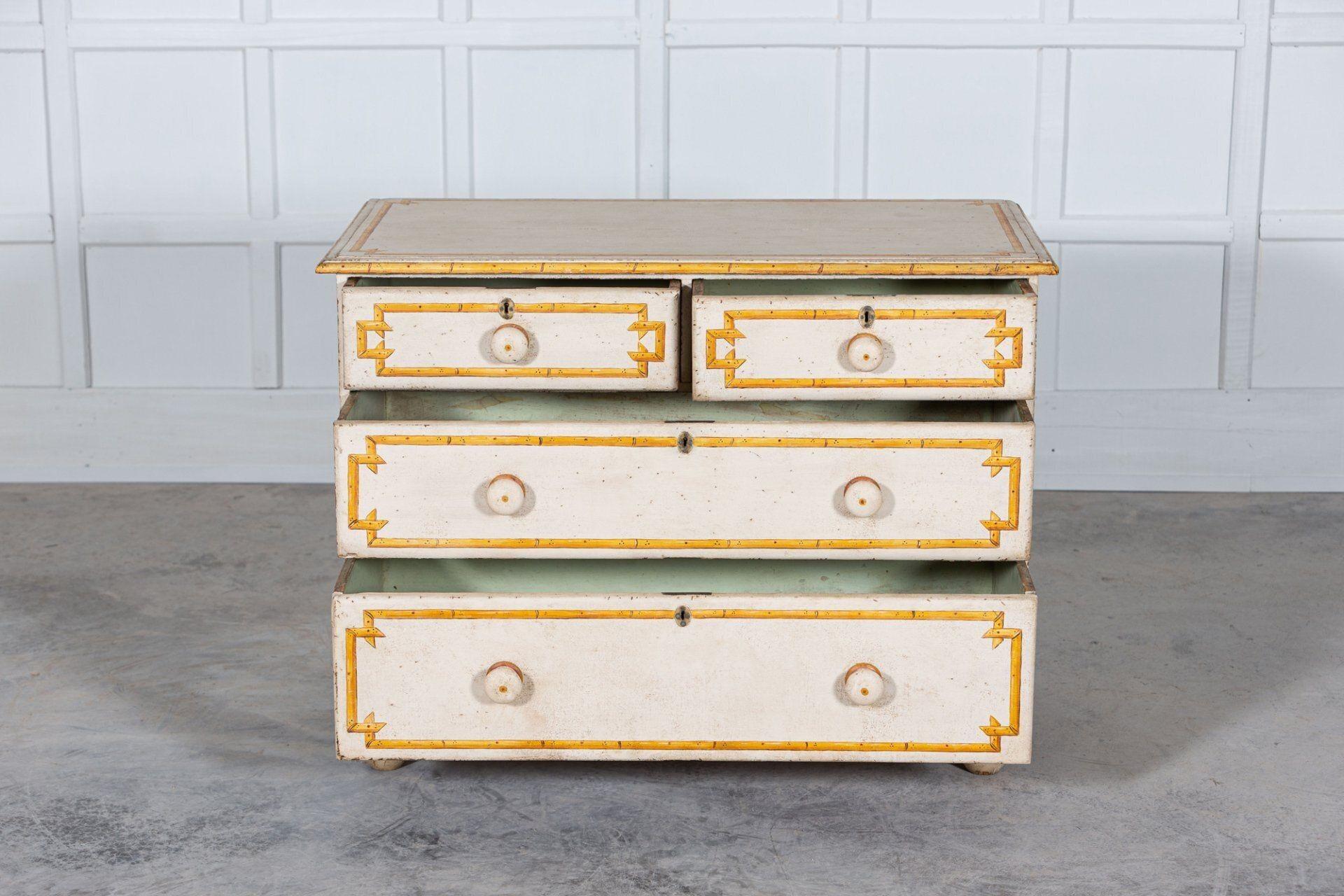 19th C English Painted Faux Bamboo Chest Drawers 13