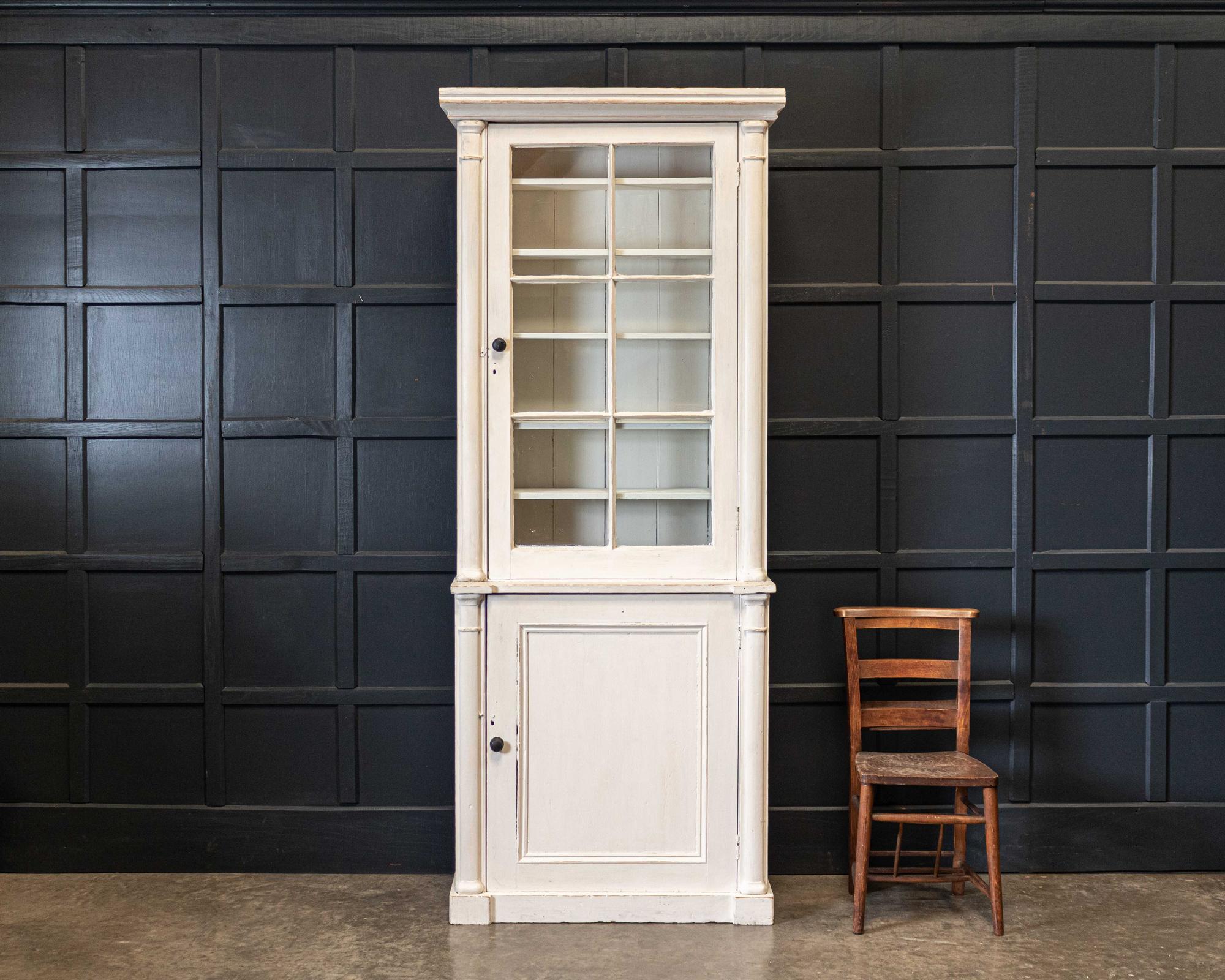 Victorian 19thC English Painted Glazed Bookcase / Vitrine / Cabinet