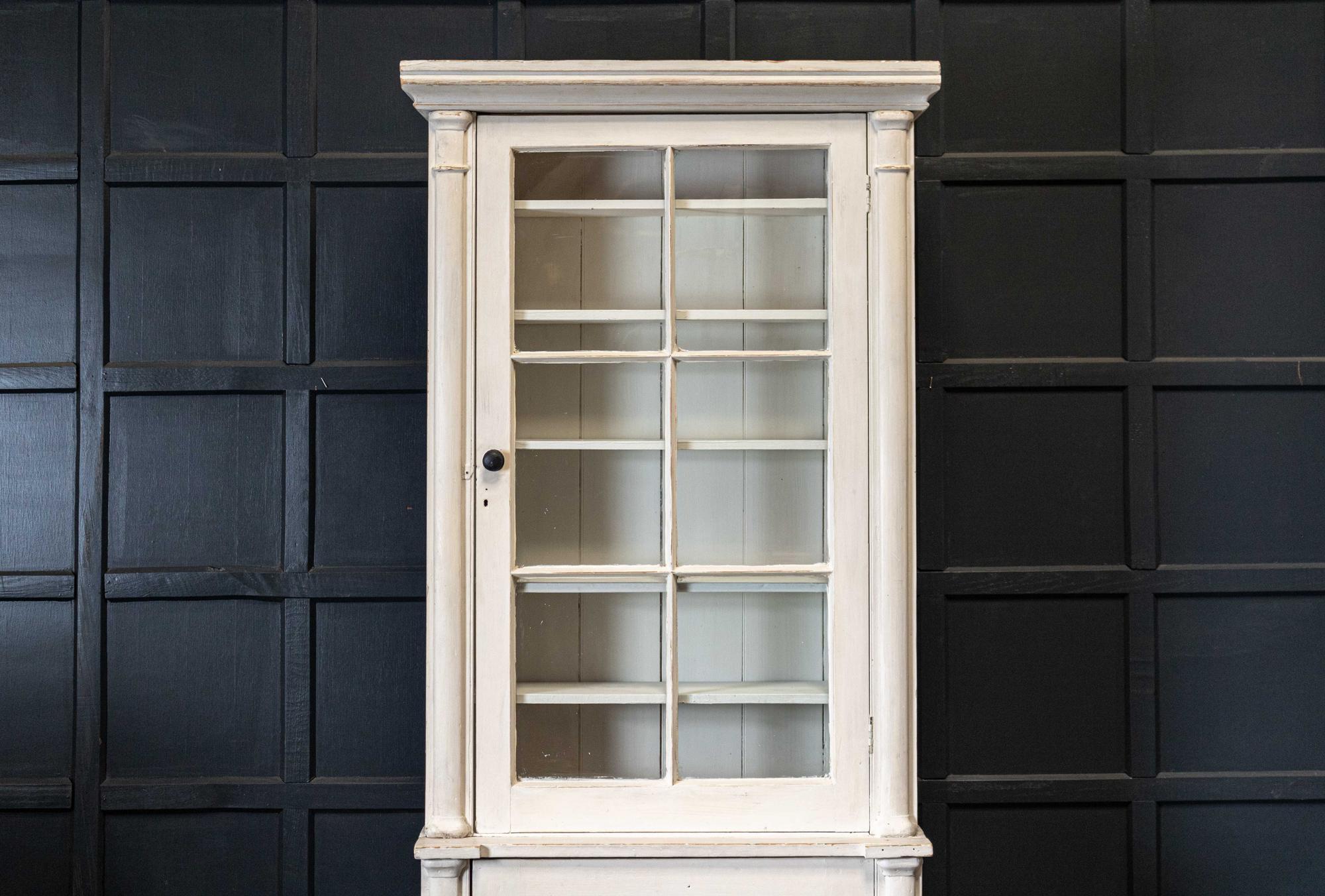 Pine 19thC English Painted Glazed Bookcase / Vitrine / Cabinet