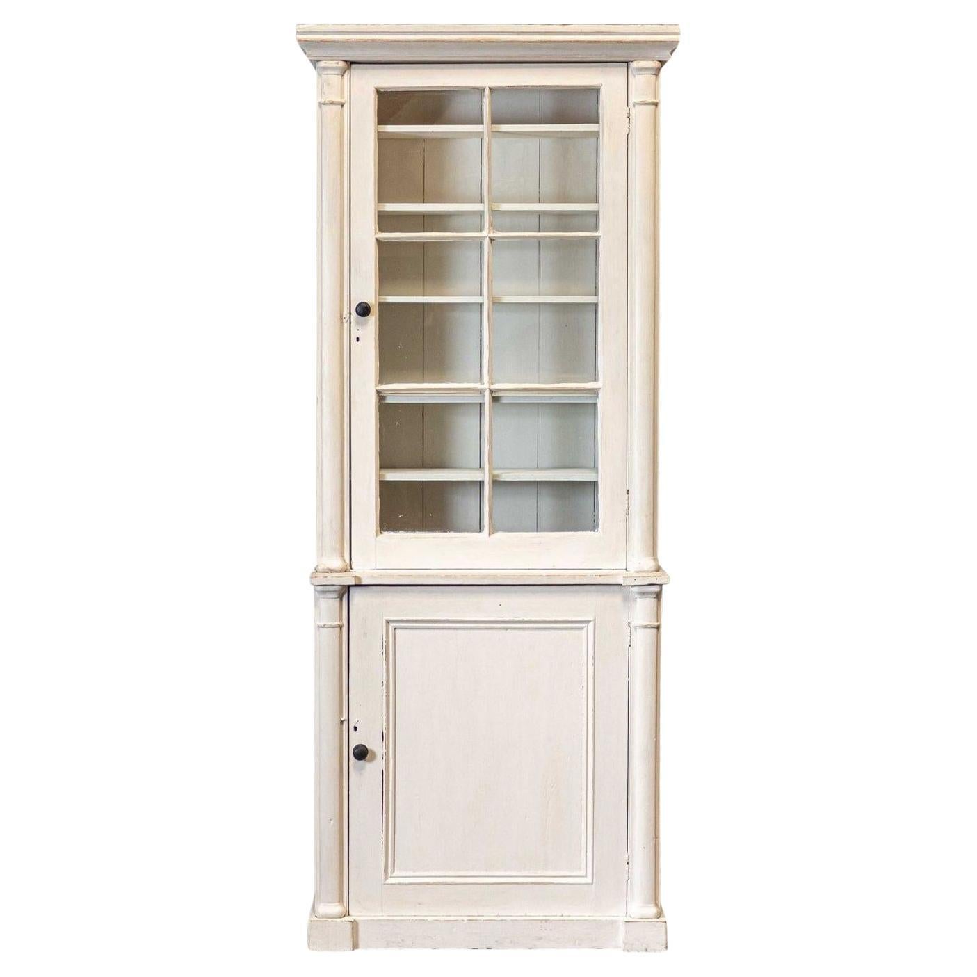 19thC English Painted Glazed Bookcase / Vitrine / Cabinet