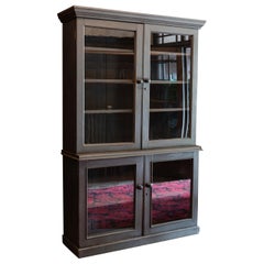 19th Century English Painted Grey Pine Glazed Bookcase