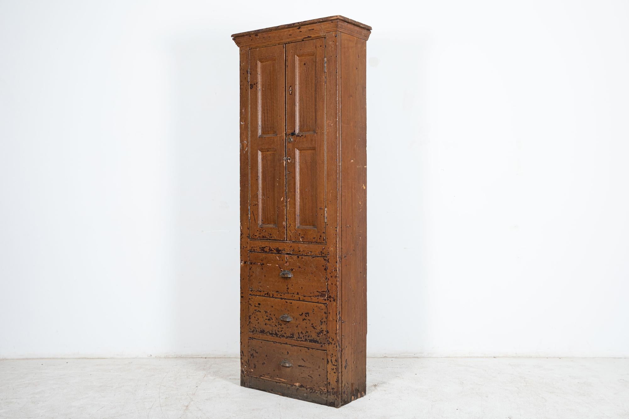Hand-Painted 19thC English Painted Pine Cabinet