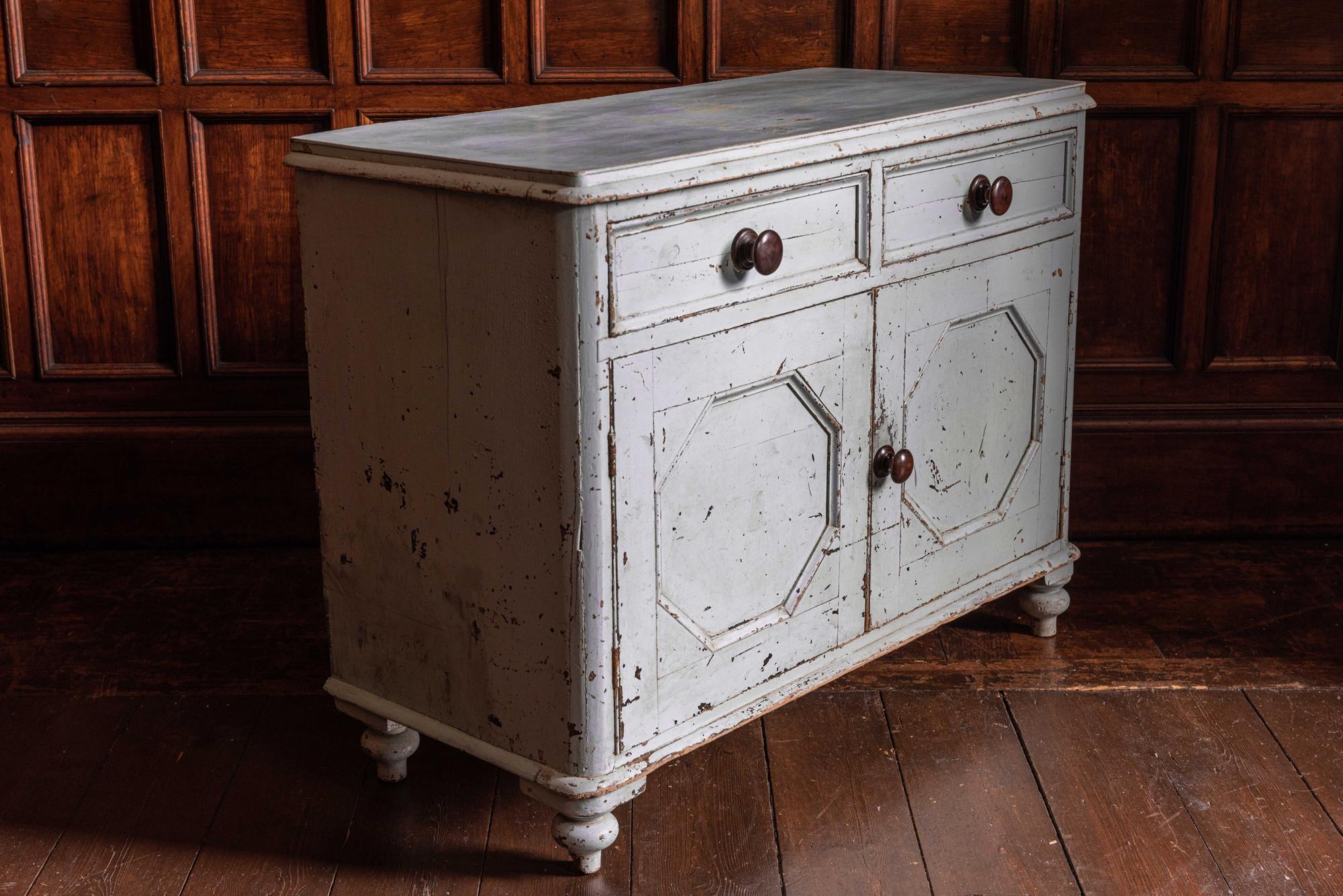 British 19th Century English Painted Pine Dresser Base / Cupboard