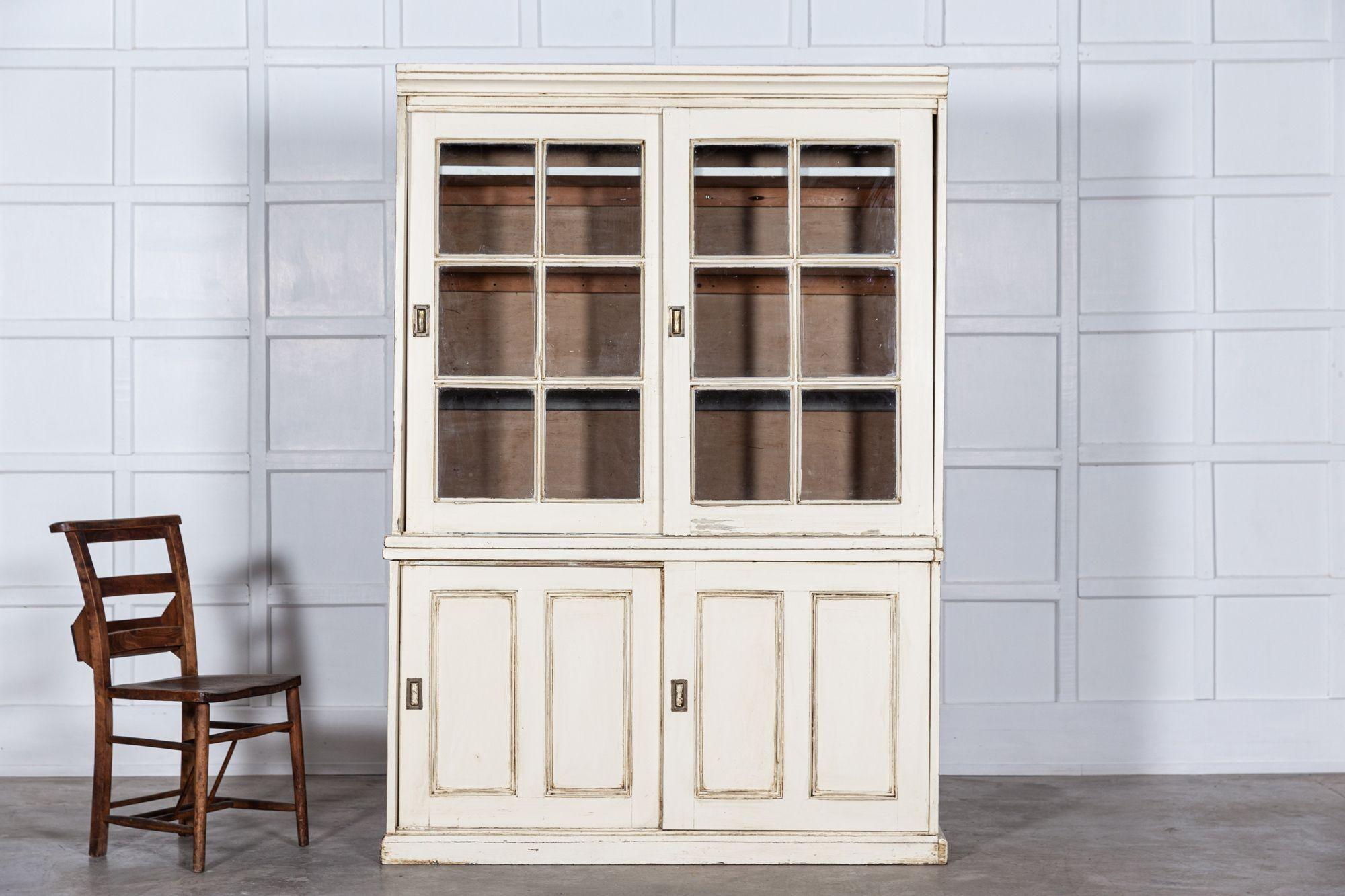 19th Century 19thC English Painted Pine Glazed Cabinet
