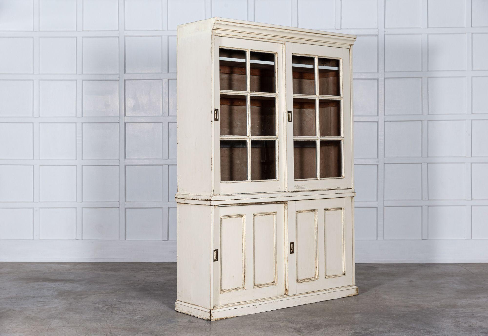 19thC English Painted Pine Glazed Cabinet 1