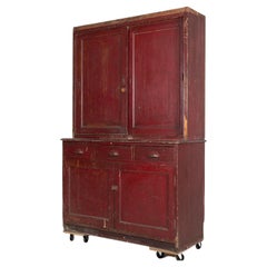 19thC English Painted Pine Housekeepers Cupboard