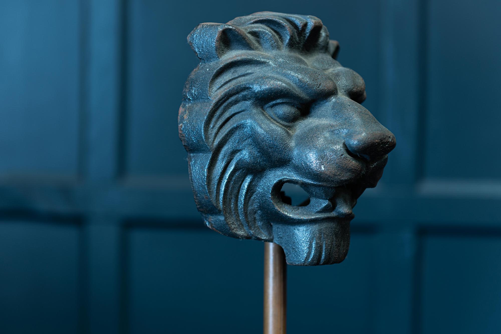 19th Century English Pair of Cast Iron Mounted Lion Masks For Sale 1
