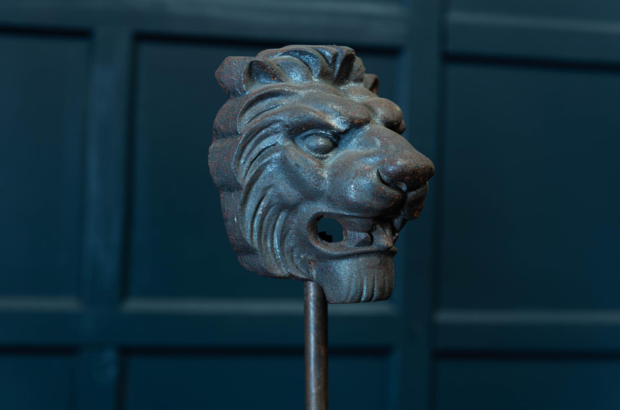 Fer Paire de masques de lion montés sur fonte du 19ème siècle anglais en vente