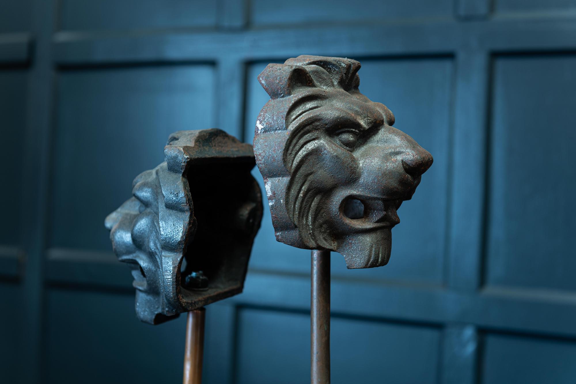 19th Century English Pair of Cast Iron Mounted Lion Masks For Sale 3