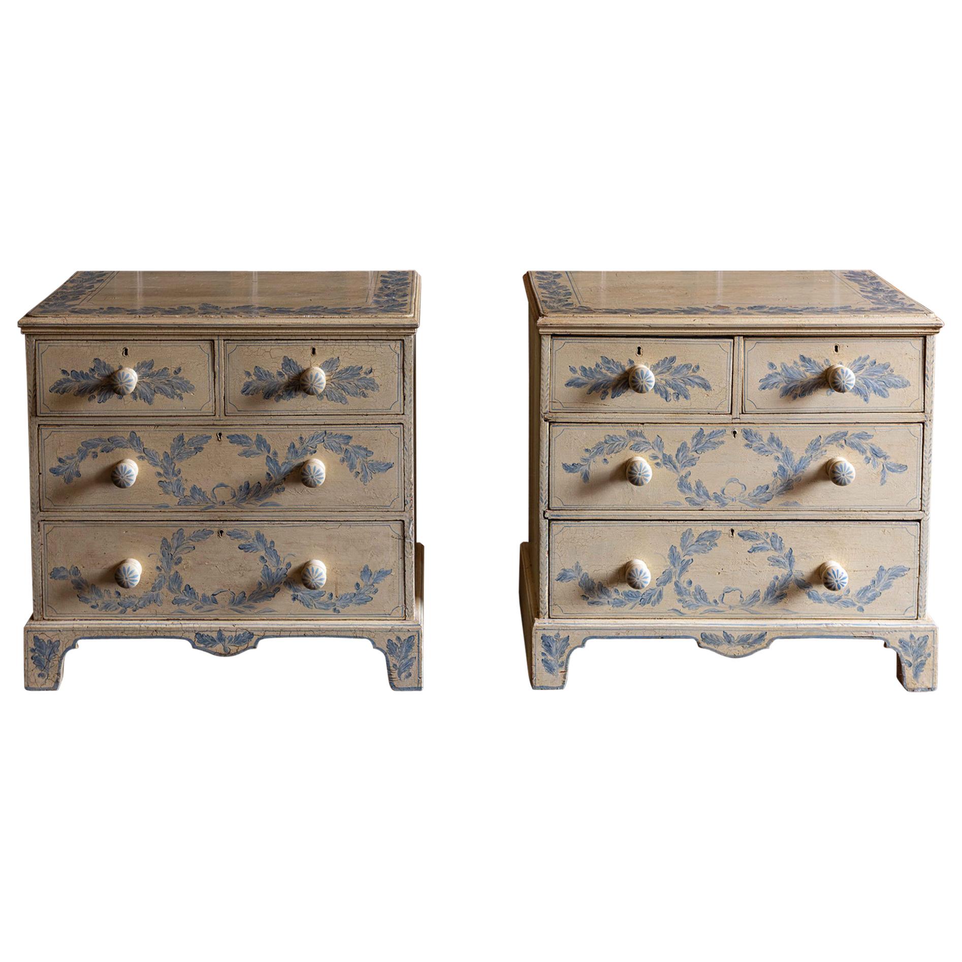 19th Century English Pair of Painted Chest of Drawers