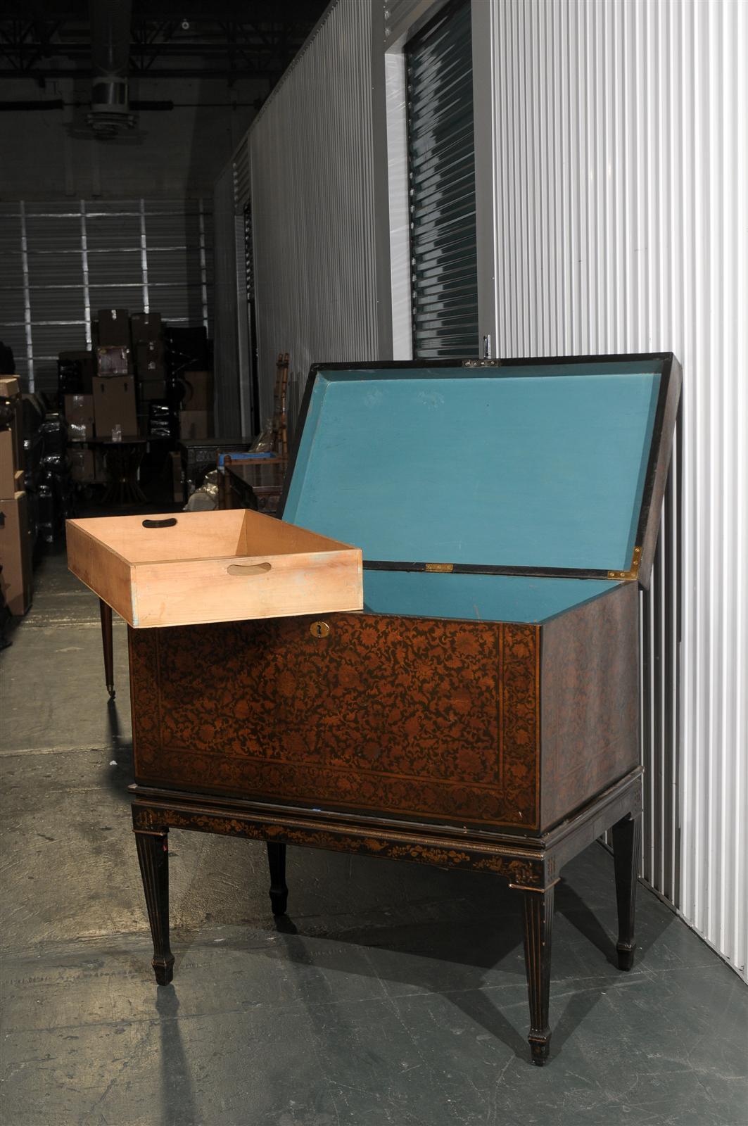 Lacquered 19th Century English Penwork Coffer Trunk