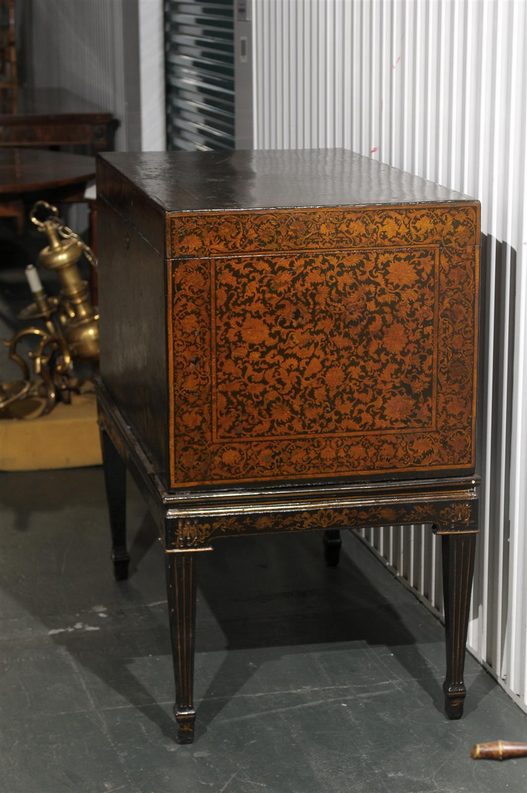 19th Century English Penwork Coffer Trunk In Good Condition In Atlanta, GA