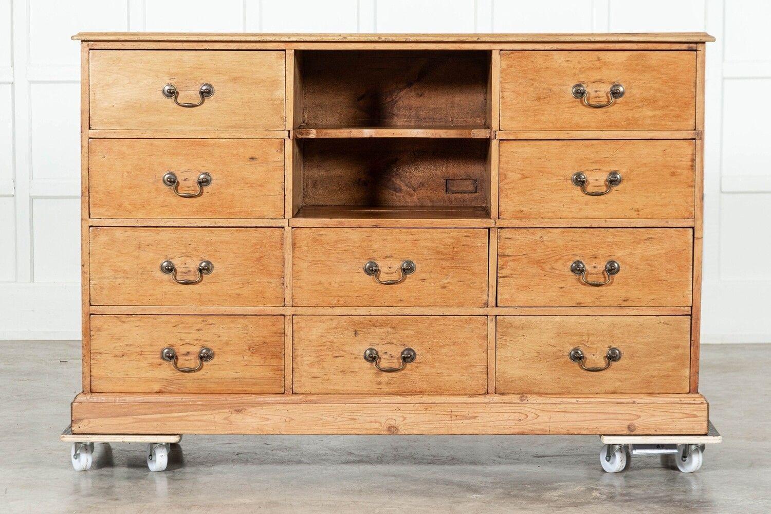 19thC English Pine Bank Haberdashery Drawers / Counter For Sale 1