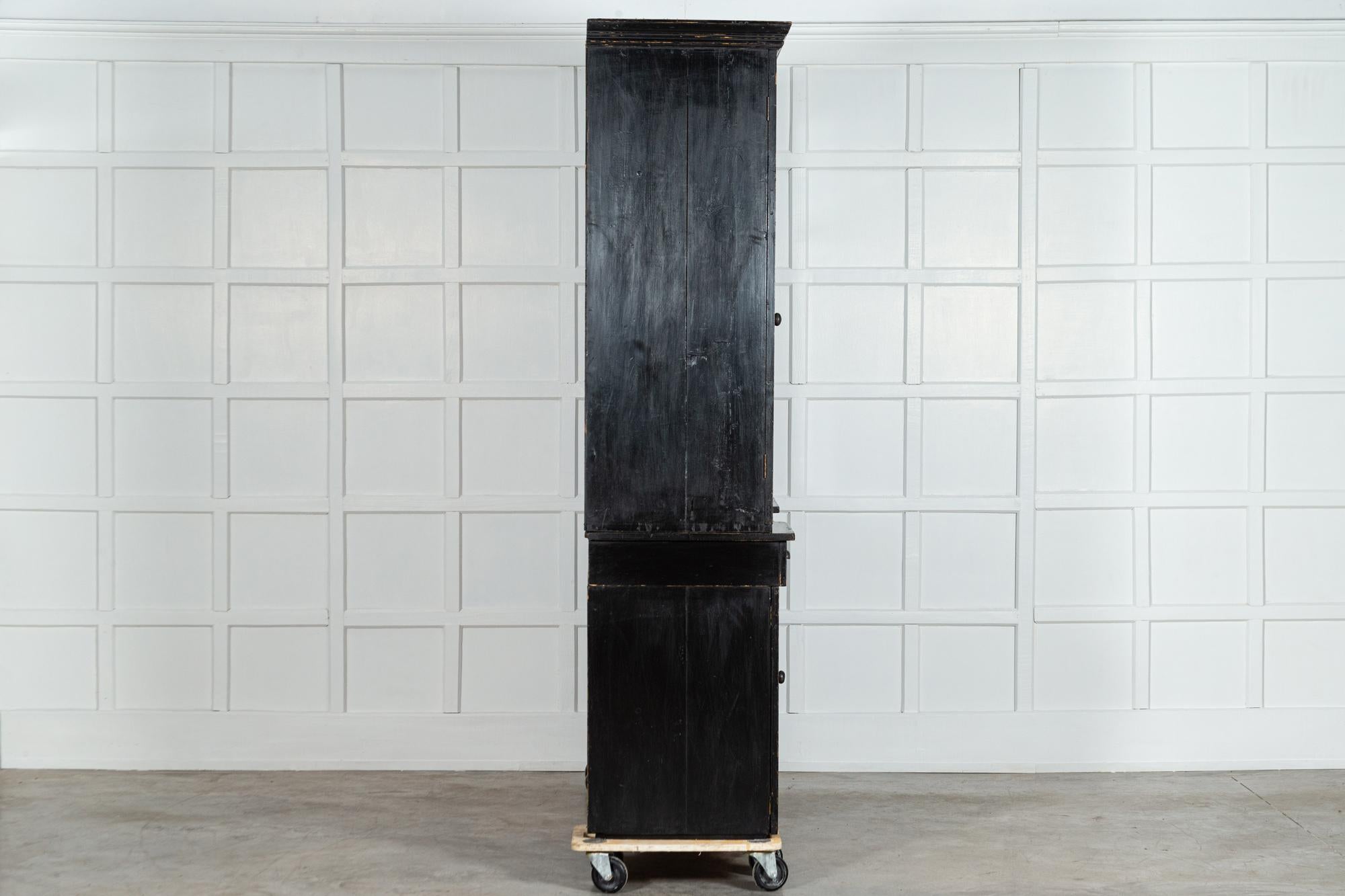 19thC English Ebonised Pine Breakfront Housekeepers Cabinet For Sale 4