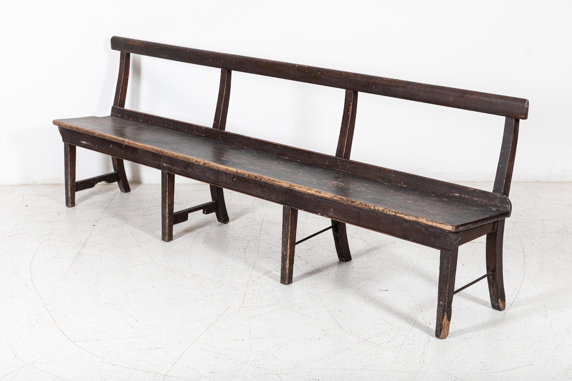 Circa 1880
19thC English Pine Chapel bench in original finish
(vat qualifying )
W240 x D37 x H80 cm
Seat height 43 cm.
 