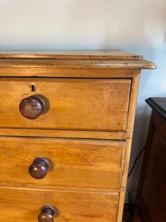 19thC English Pine Chest of Drawers, with scallop base and original feet