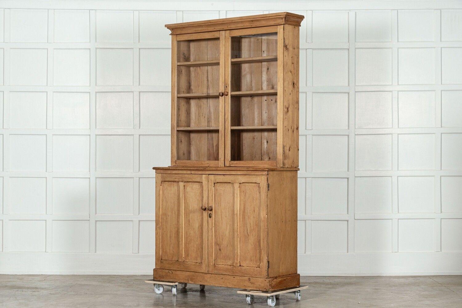 19thC English Pine Glazed Bookcase Vitrine 1