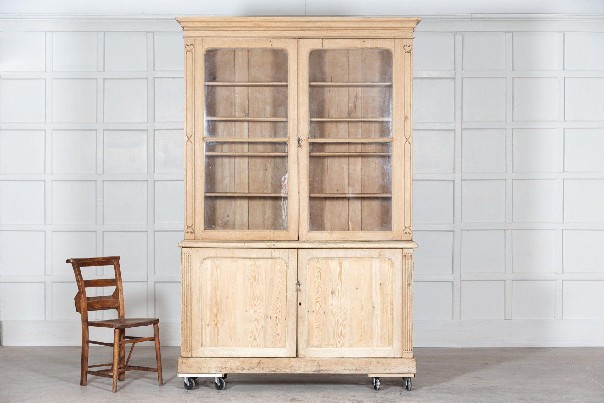 19th Century 19thC English Pine Glazed Dresser Cabinet For Sale