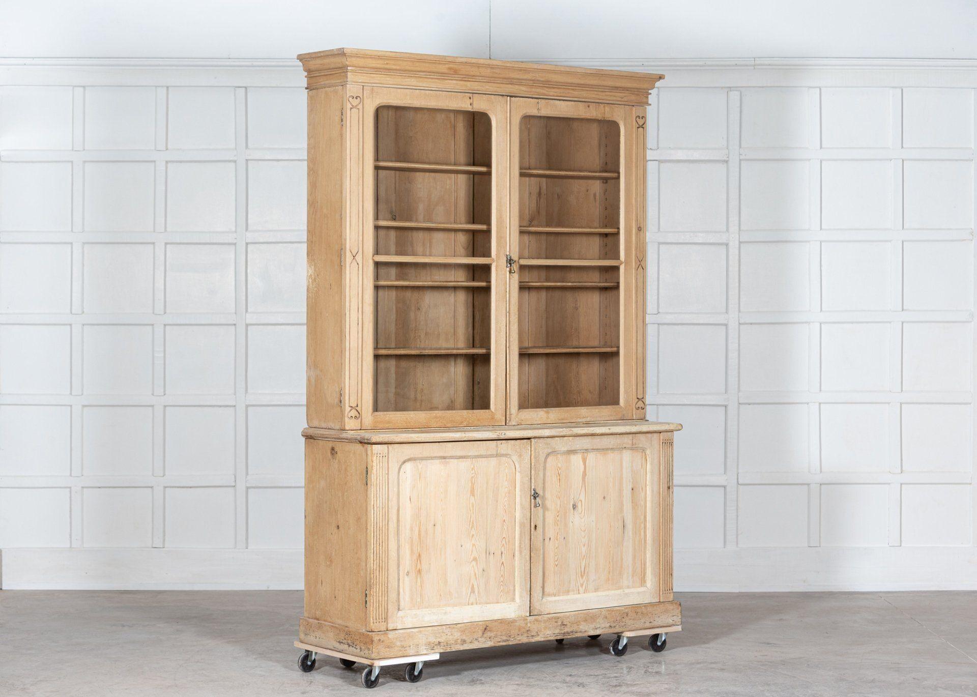 19thC English Pine Glazed Dresser Cabinet For Sale 1