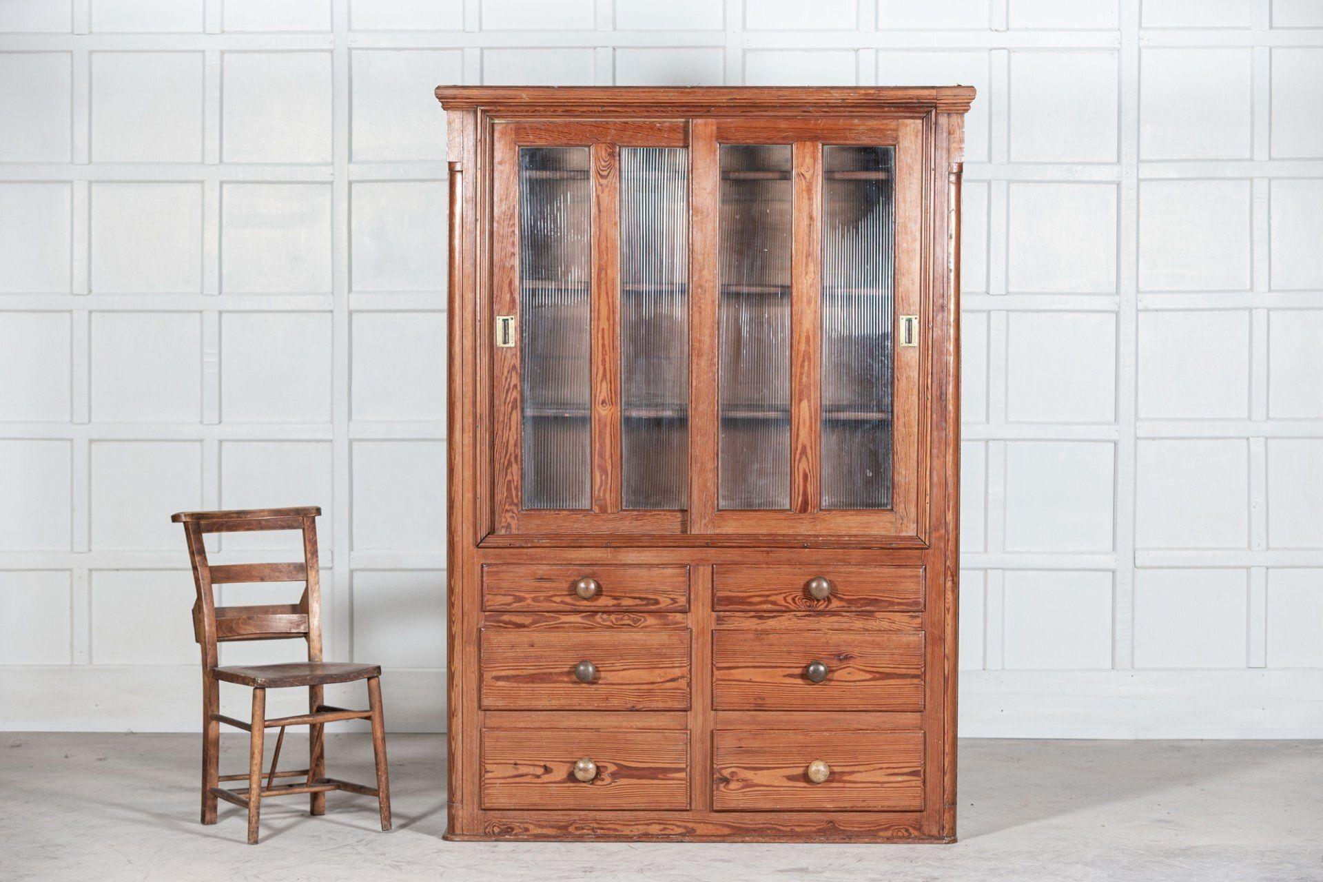 19thC English Pine Glazed Housekeepers/ Bookcase Cabinet In Good Condition For Sale In Staffordshire, GB