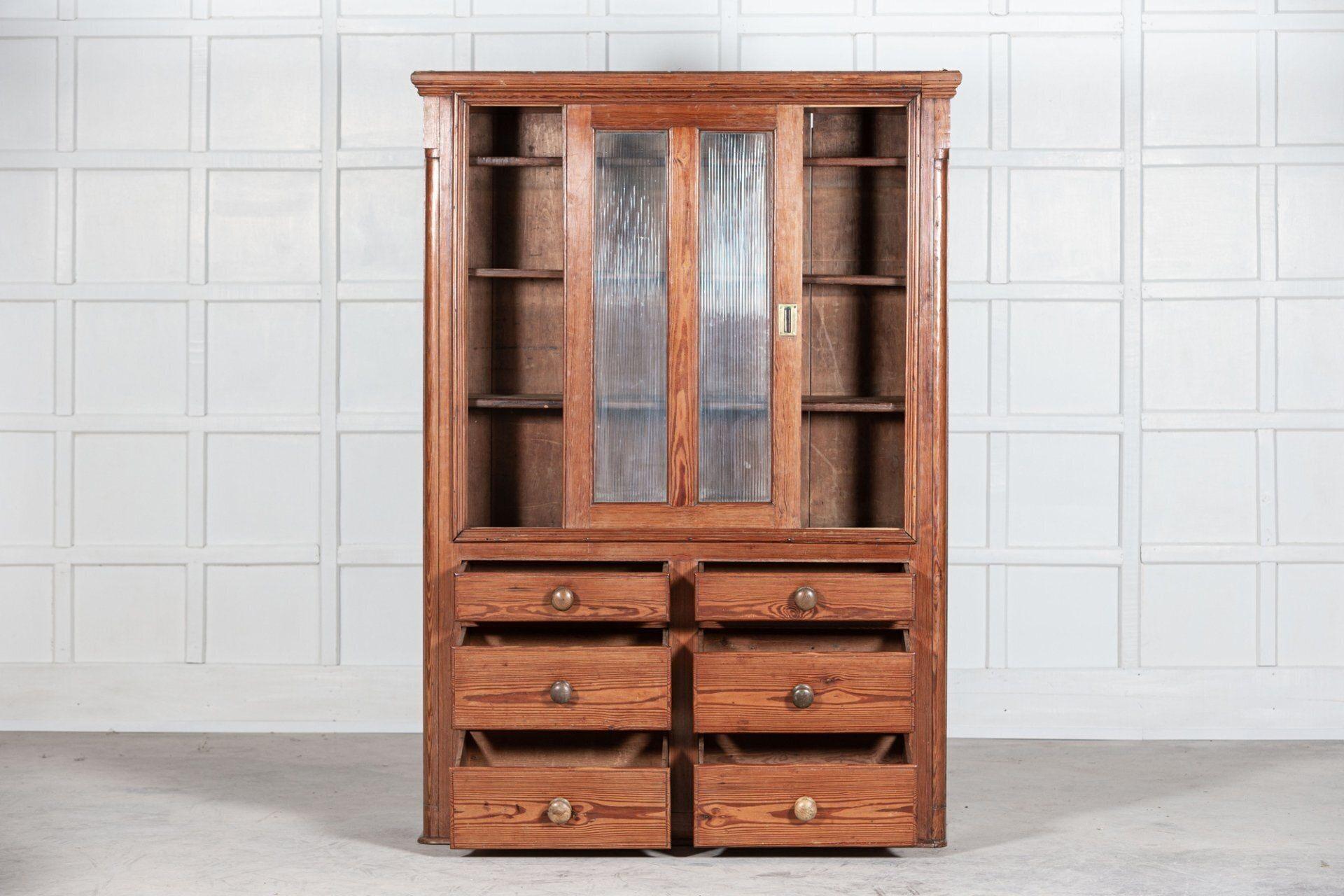 19th Century 19thC English Pine Glazed Housekeepers/ Bookcase Cabinet For Sale