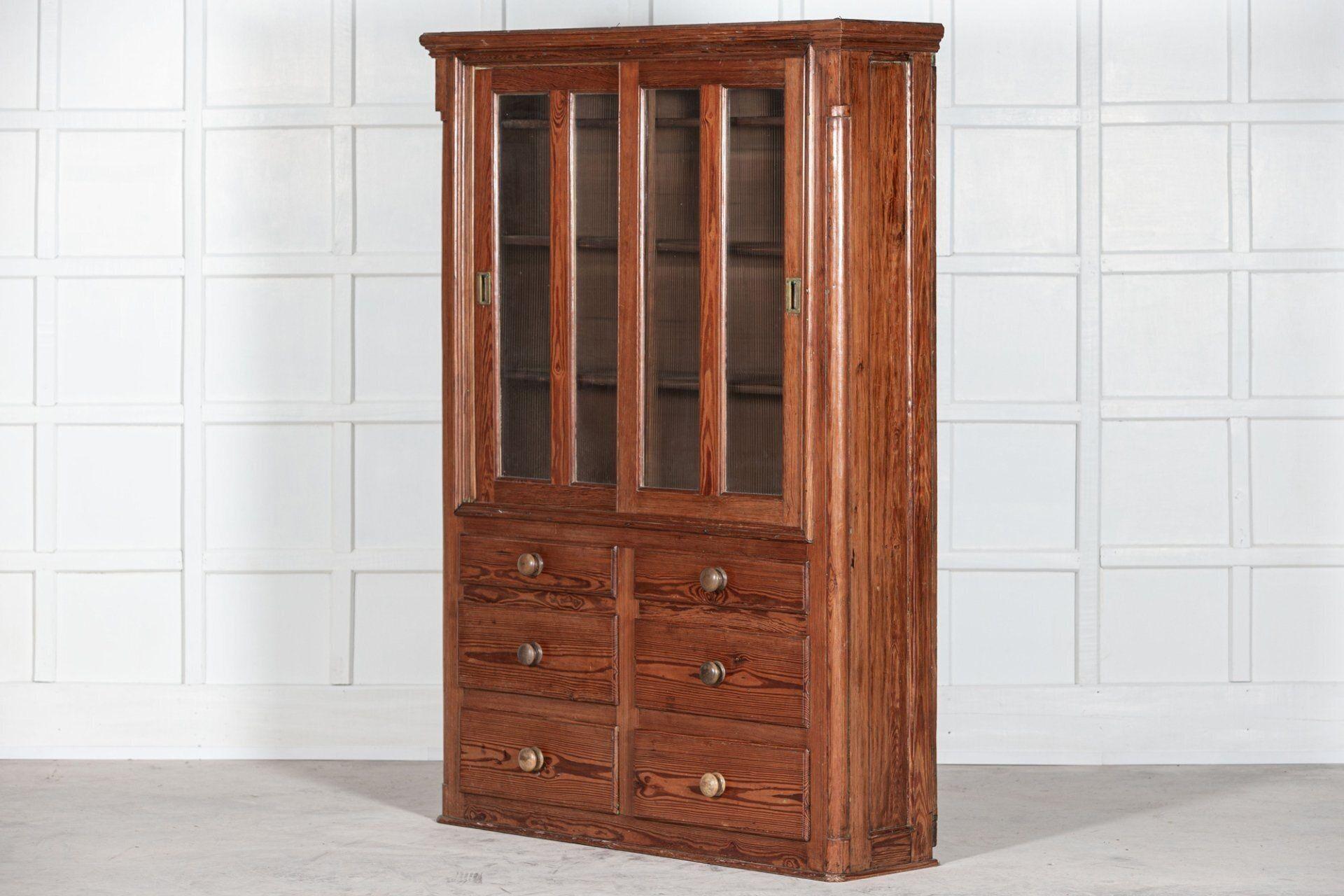 19thC English Pine Glazed Housekeepers/ Bookcase Cabinet For Sale 1