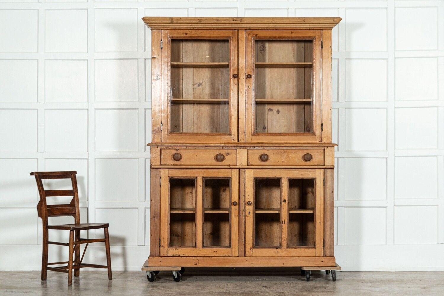 19th Century 19thC English Pine Glazed Housekeepers Cabinet For Sale
