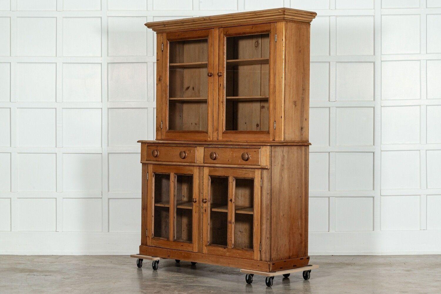 19thC English Pine Glazed Housekeepers Cabinet For Sale 1