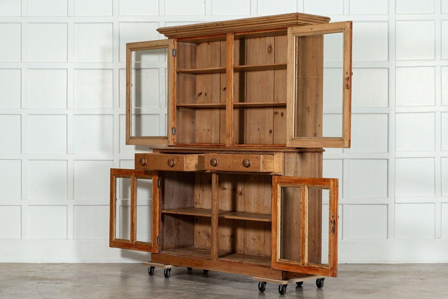 19thC English Pine Glazed Housekeepers Cabinet For Sale 2