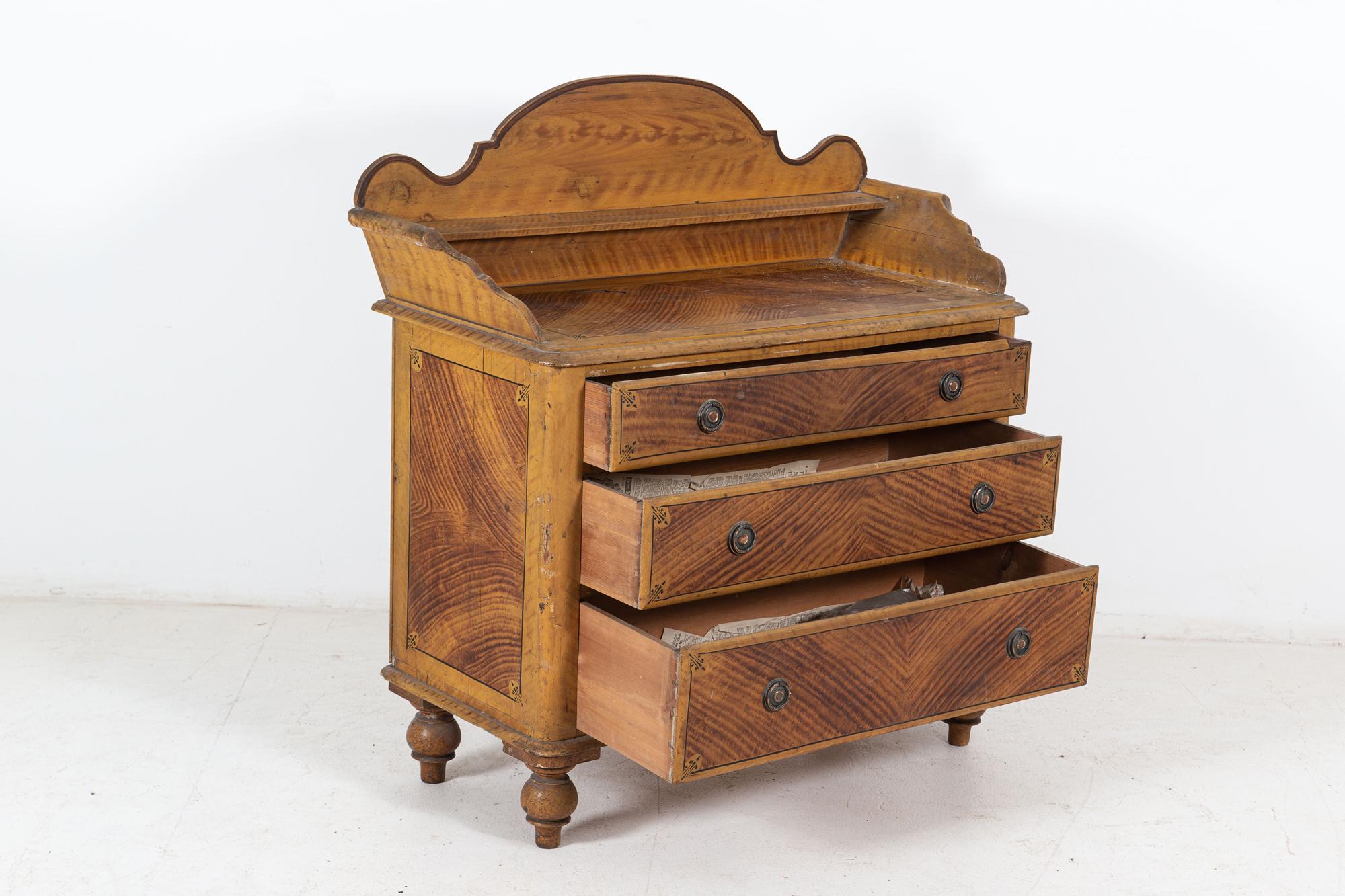 Hand-Painted 19thC English Pine Grain Painted Galleried Chest For Sale