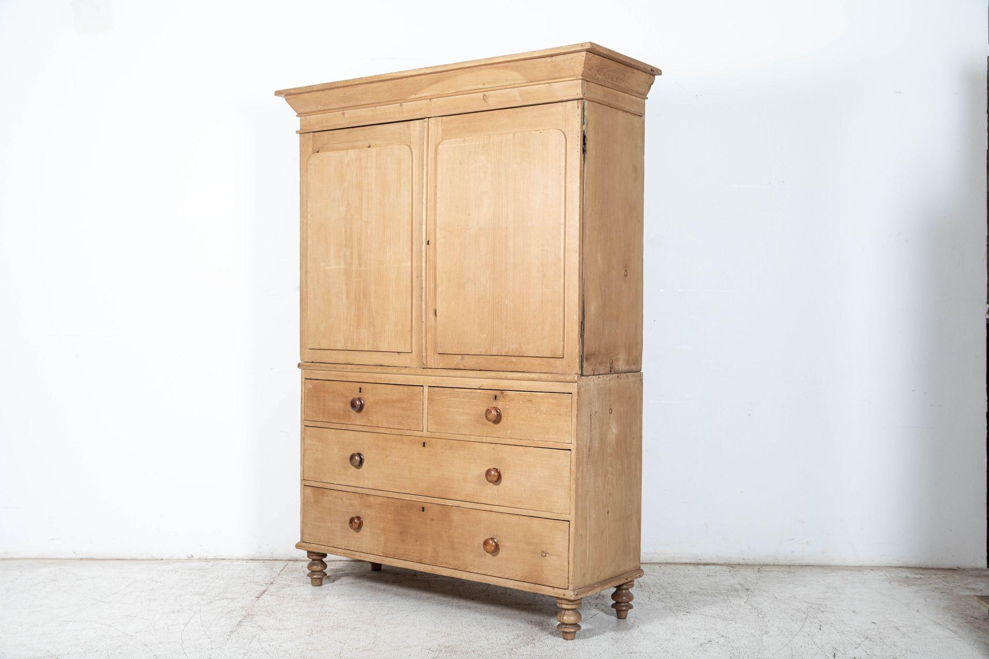 Mid-19th Century 19thC English Pine Linen Press Cupboard