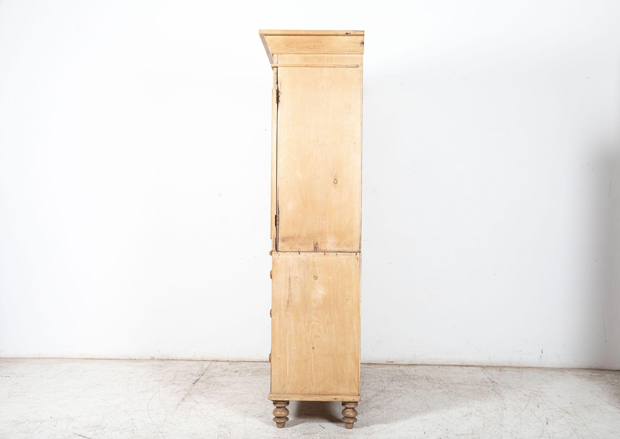 19thC English Pine Linen Press Cupboard 1