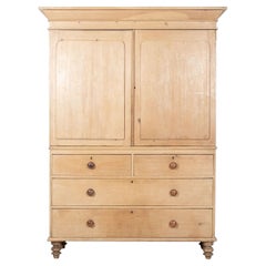 Antique 19thC English Pine Linen Press Cupboard