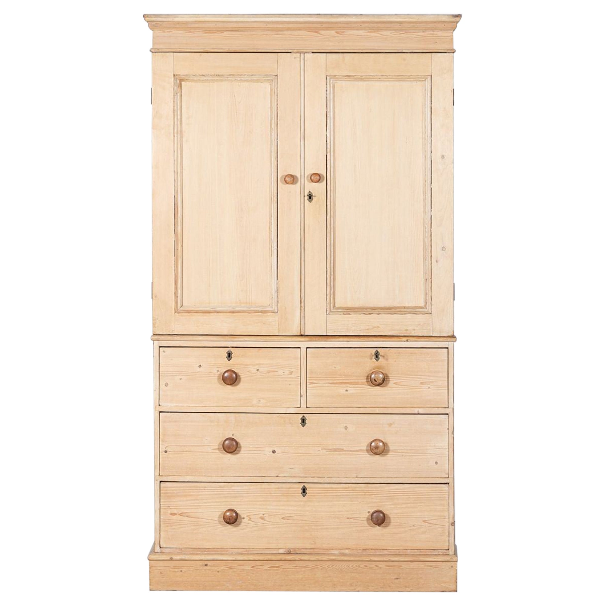 19thC English Pine Linen Press For Sale