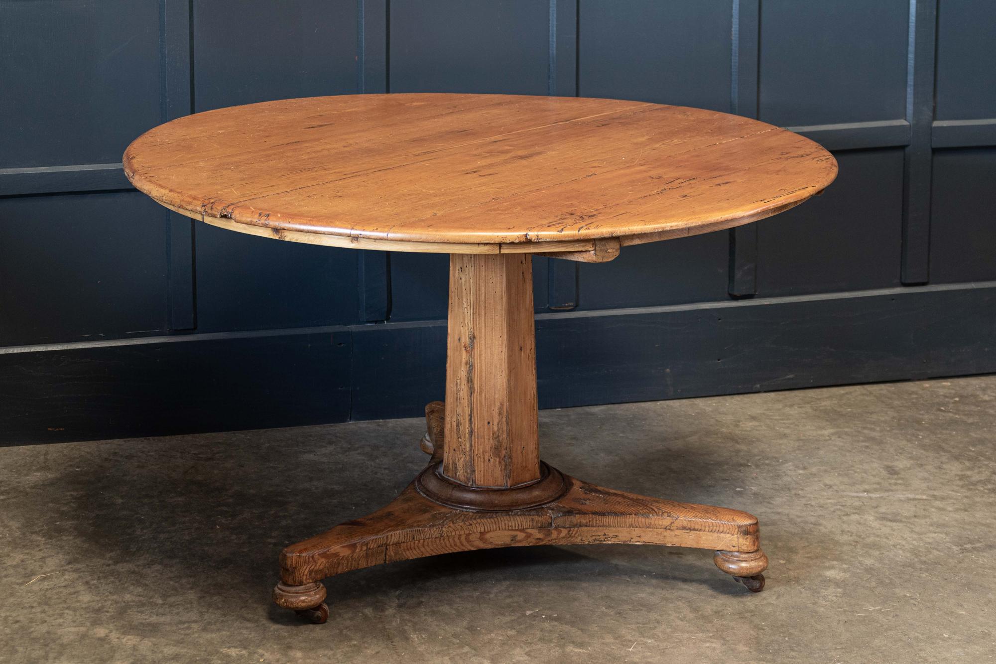 British 19th C English Pine Pedestal Breakfast Centre Table