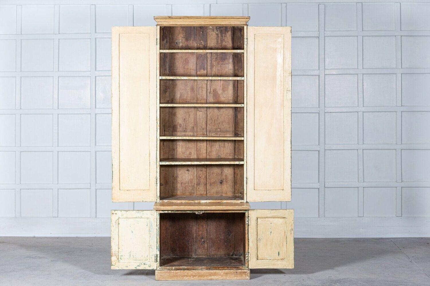 circa 1870
19thC English Pine Tall Cupboard

W82 x D52 x H221cm
Base W80 x D52 x H62cm
Top W82 x D32 x H159cm.