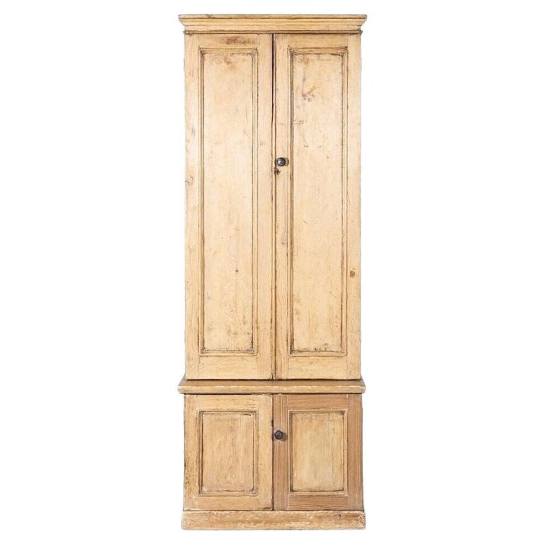 19thC English Pine Tall Cupboard For Sale