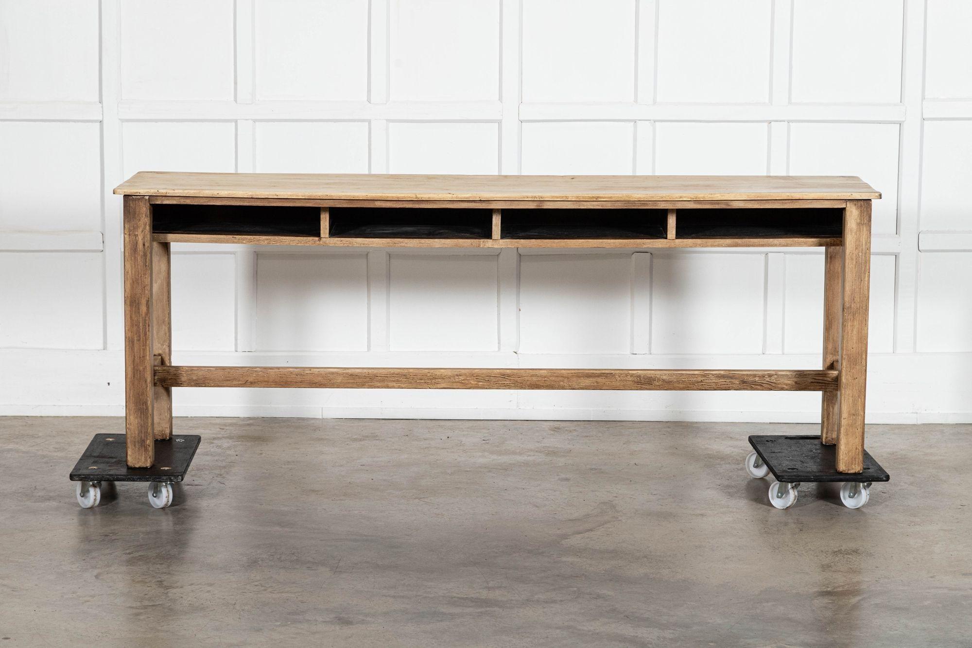 circa 1880
19thC English Pine Work Table

sku 1539
W197.5 x D50 x H73.5 cm
Knee height 70 cm
Weight 34Kg