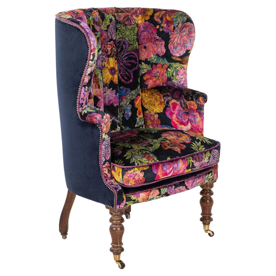 19thC English Porters Armchair Re-Upholstered in Liberty For Sale