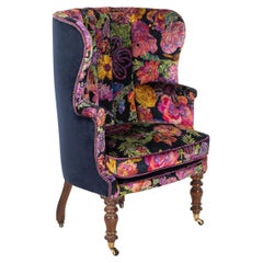 Antique 19thC English Porters Armchair Re-Upholstered in Liberty