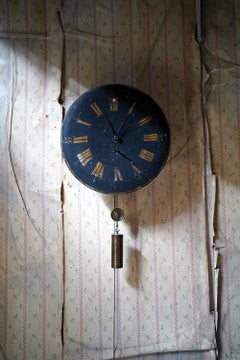 19thC English Provincial Painted Weight-Driven Hook & Spike Wall Clock