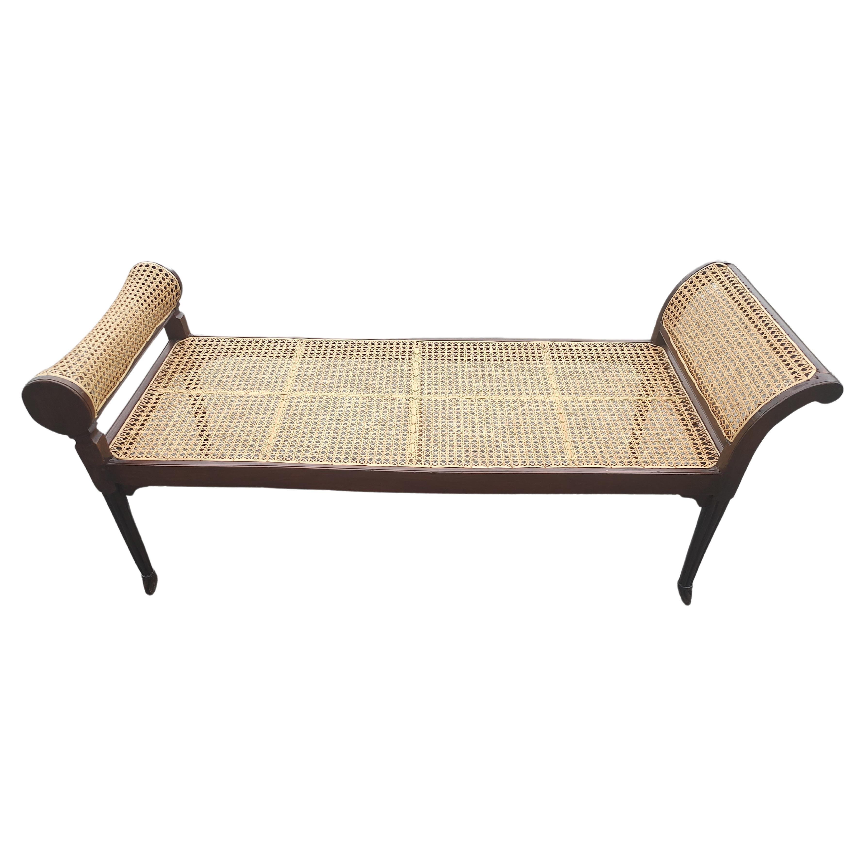 19thC English Regency Caned Recamier Style Window Seat with Reeded legs Mahogany For Sale 2