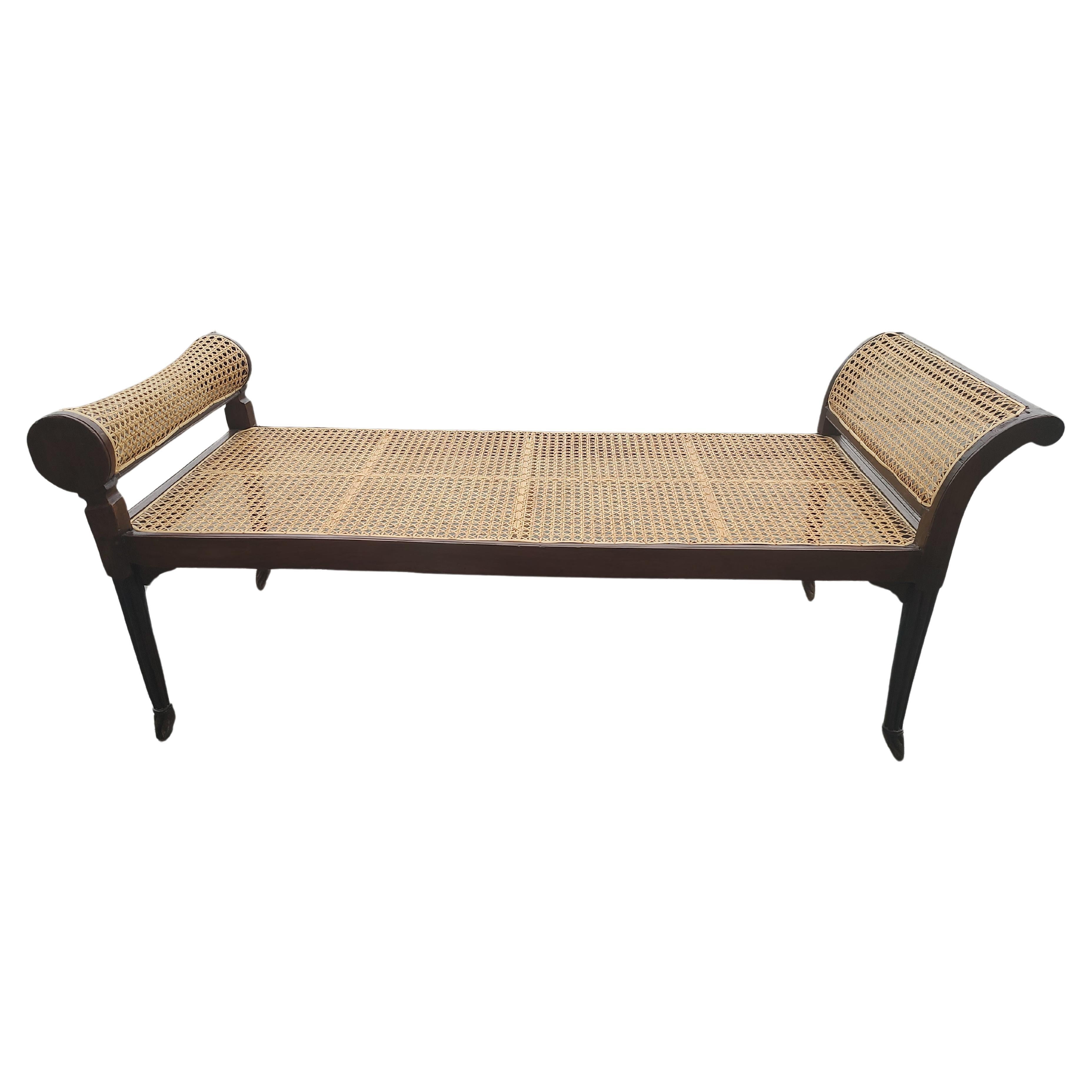 19thC English Regency Caned Recamier Style Window Seat with Reeded legs Mahogany For Sale 3