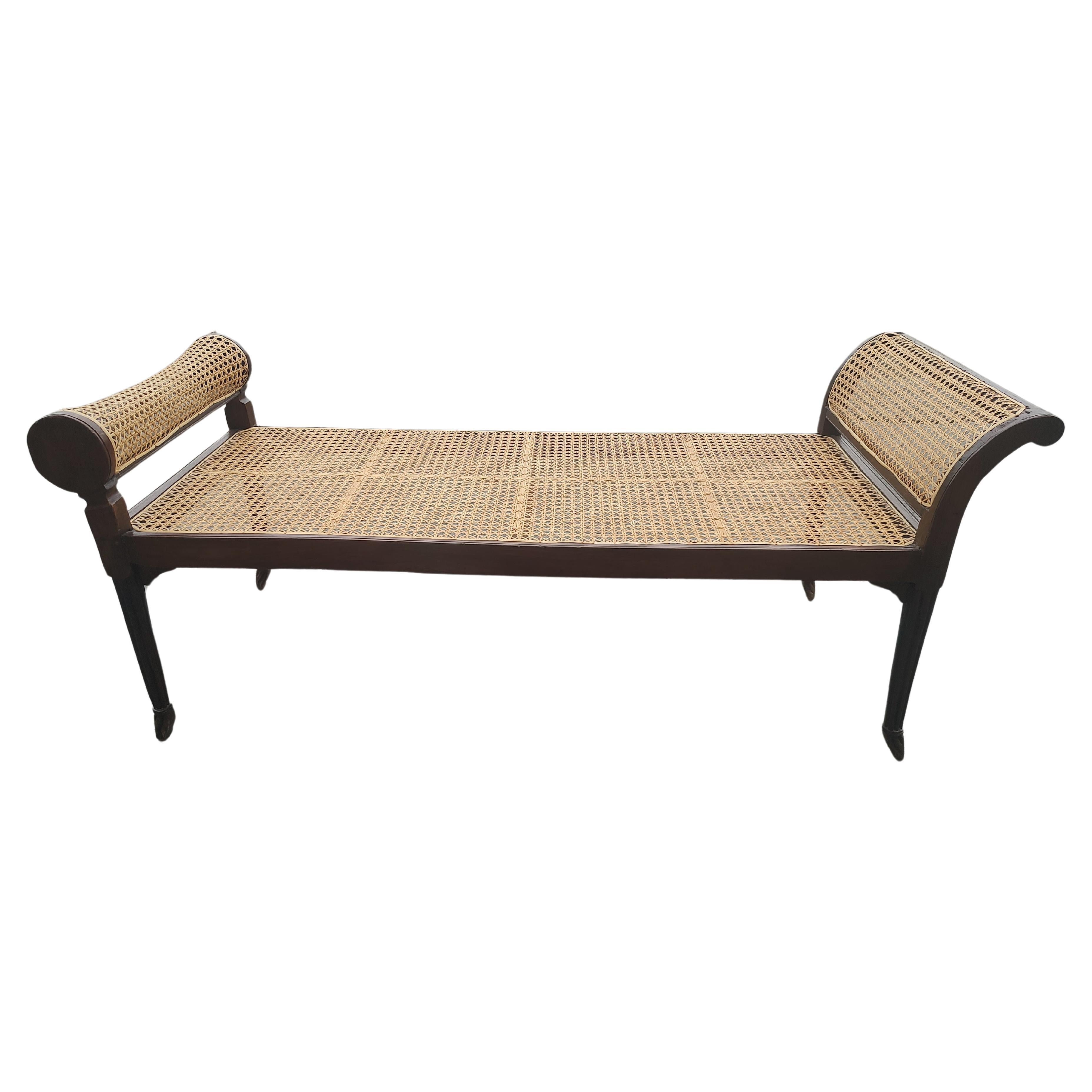 19thC English Regency Caned Recamier Style Window Seat with Reeded legs Mahogany 3