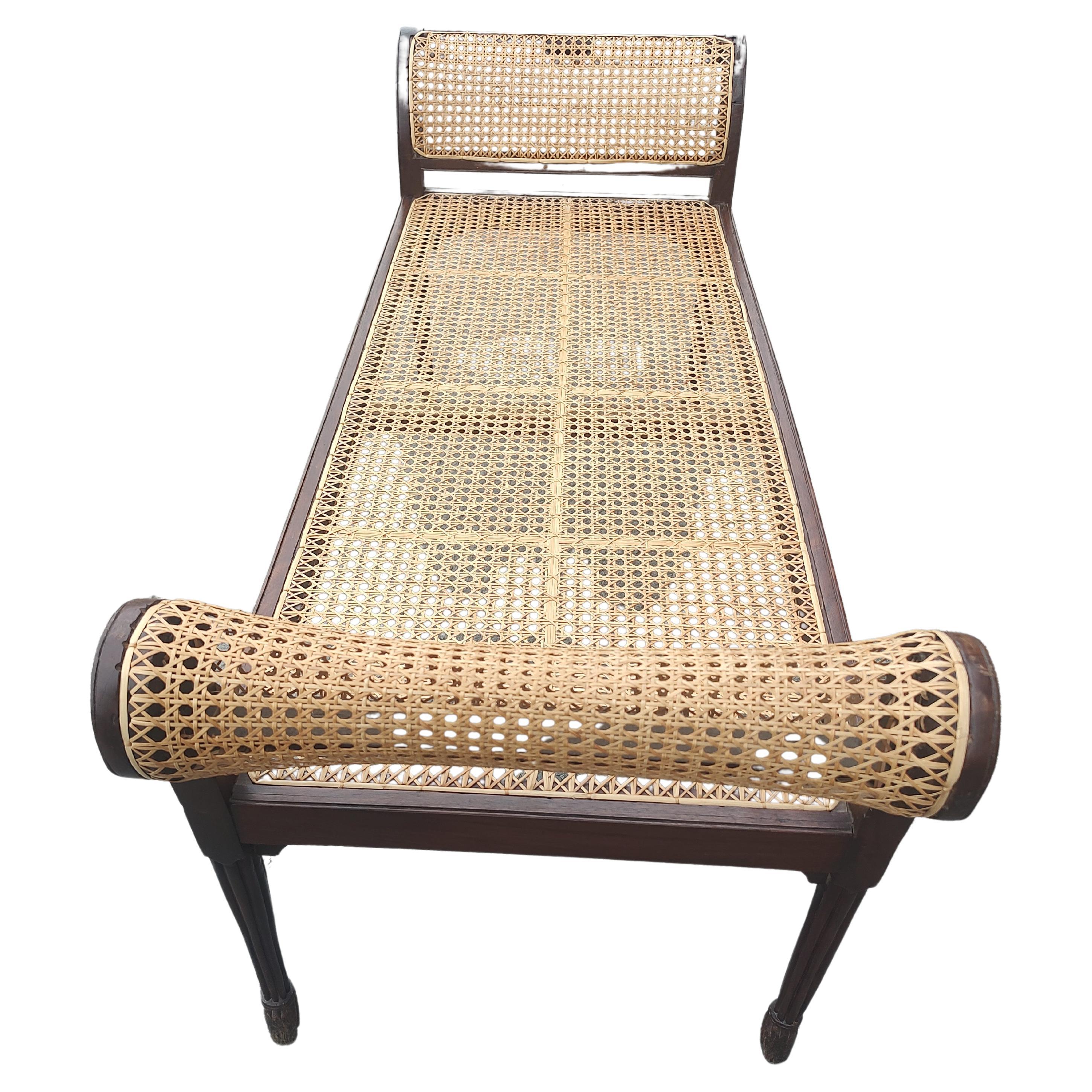 19thC English Regency Caned Recamier Style Window Seat with Reeded legs Mahogany For Sale 4